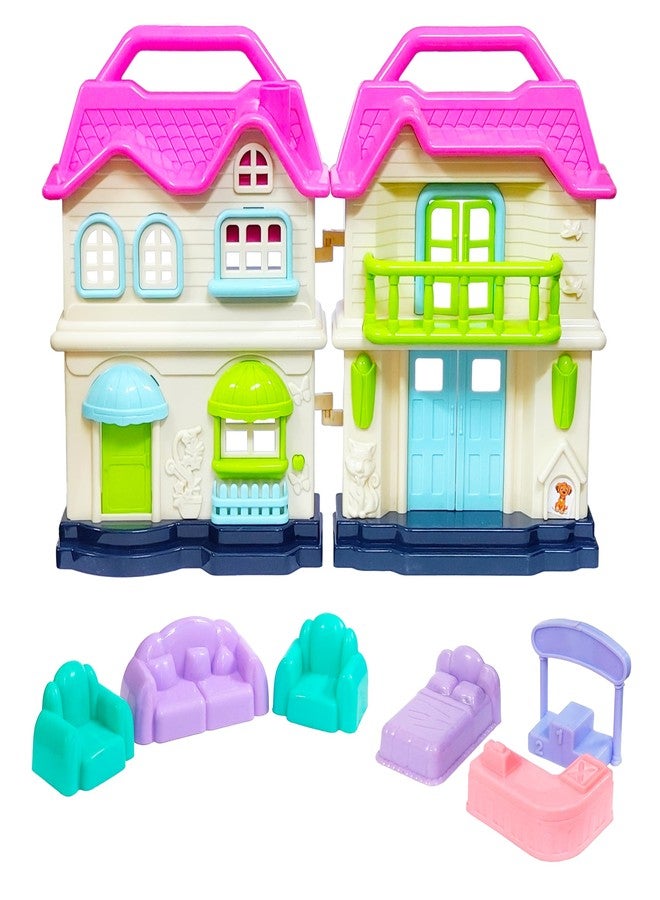VGRASSP Doll Family House Set Toy for Kids - Pretend Play Toy with Door Bell and Openable Doors - Role Play Doll House for Girls with 6 Accessories - Color As Per Stock - Image 1